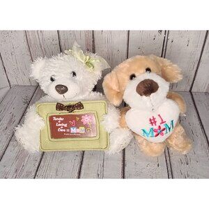 4" & 6" Dan Dee White Teddy Bear w/ Green Frame Mothers Day Puppy Plush #1 Mom